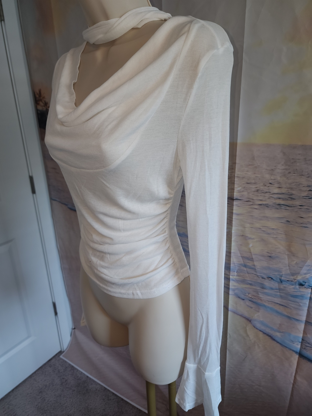 COMMENSE White Cowl Neck Long-Sleeve Women's Top - Picture 4 of 7